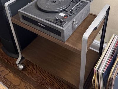 Industrial Wood & Metal Record Player Stand / Media Shelf