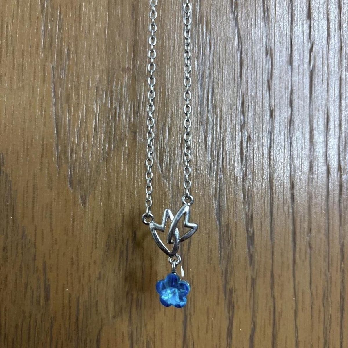 Silver-tone Chain Necklace with Blue Flower Charm