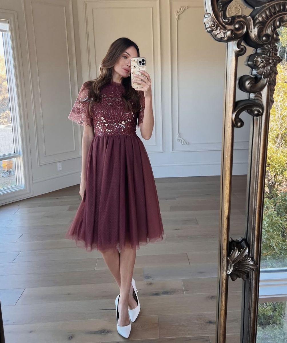 Jessakae burgendy Sequin Tulle Dress Size S