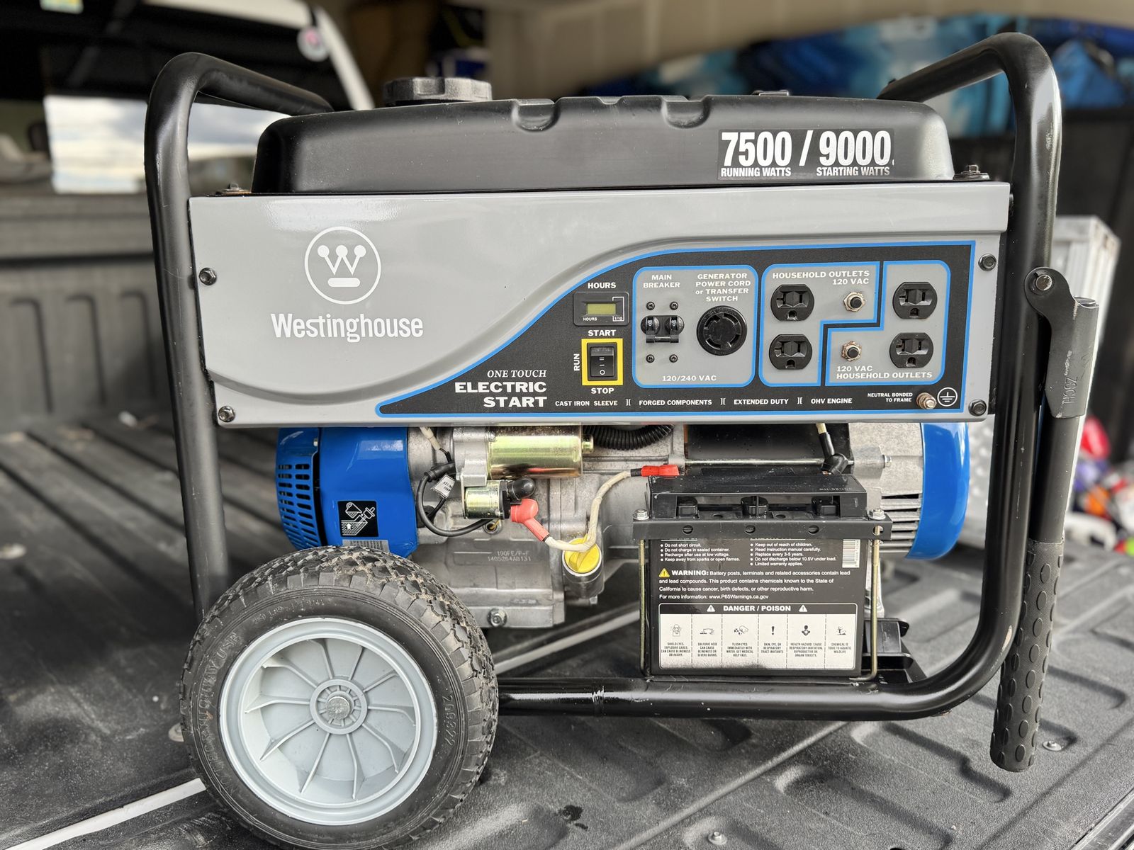Westinghouse WGen7500 Portable Generator - 7500 Running, 9000 Peak Watts, Electric Start