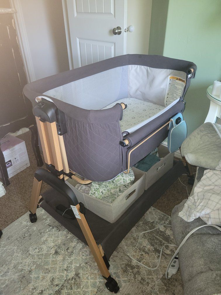 TotRun 3-in-1 Baby Bassinet & Playard with Storage, Adjustable Height, Portable, Dark Gray