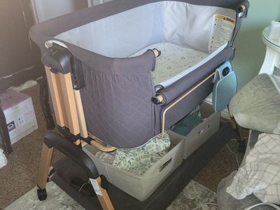 TotRun 3-in-1 Baby Bassinet & Playard with Storage, Adjustable Height, Portable, Dark Gray