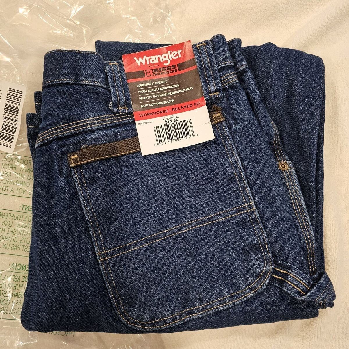 New Mens 34x36 Wrangler Riggs Work Jeans
