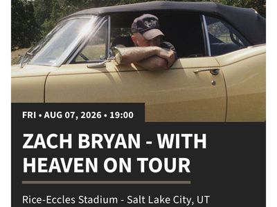 Zach Bryan: 2 or 4 tickets. The Quittin Time Tour - Salt Lake City, UT - August 7, 2026