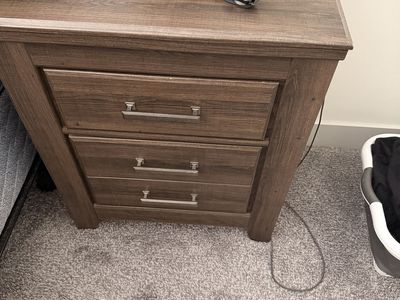 Wood Finish Nightstand with 2 Drawers - Sturdy Bedside Table, Excellent Condition