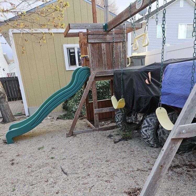 Wooden Backyard Playground Set w/ Slide & Swings