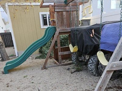 Wooden Backyard Playground Set w/ Slide & Swings