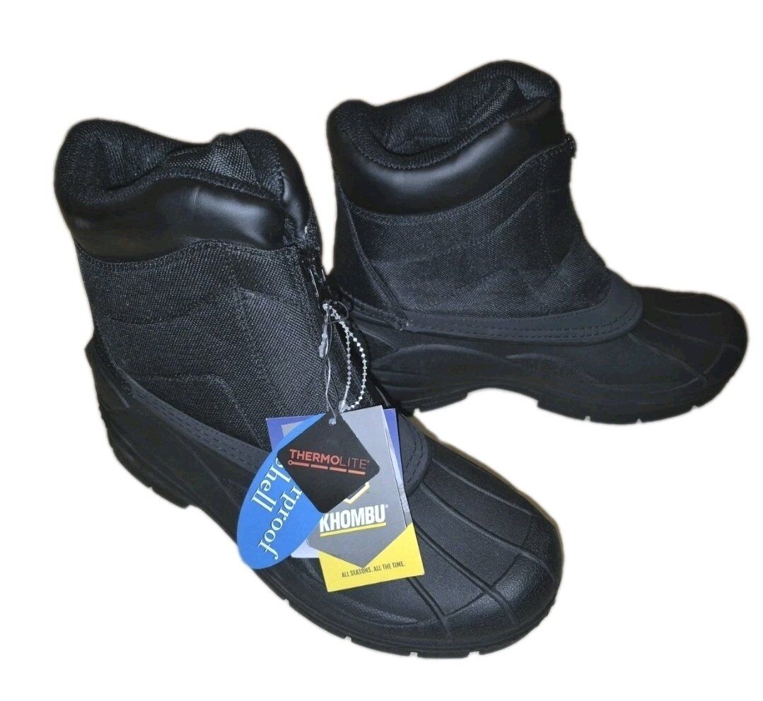 New Khombu 10 Men's Black Zip Snow Boots Thermal