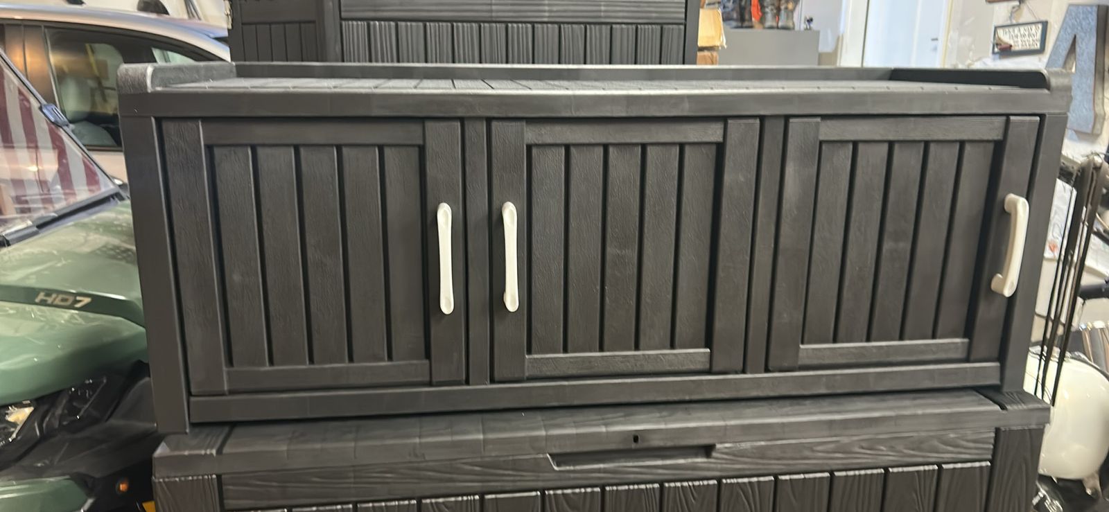 Dark Gray Resin Outdoor Storage Cabinet with Shelves