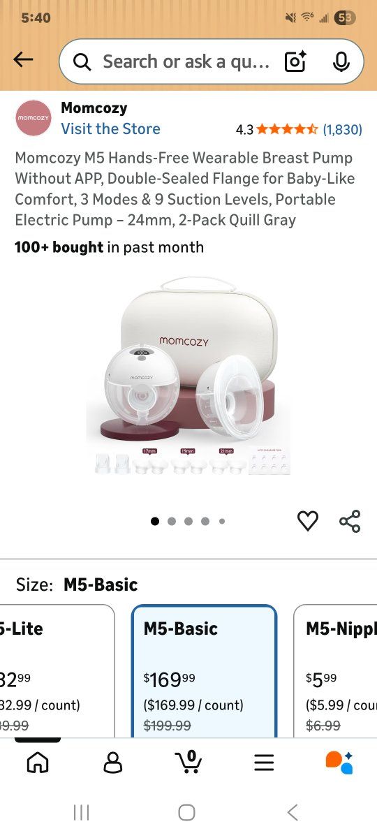 Momcozy M5 Hands-Free Wearable Breast Pump Without APP