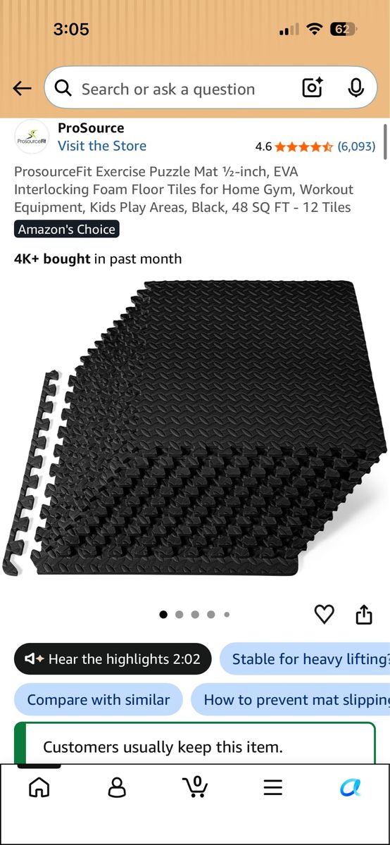ProSourceFit ½” Exercise/Gym Floor Mats