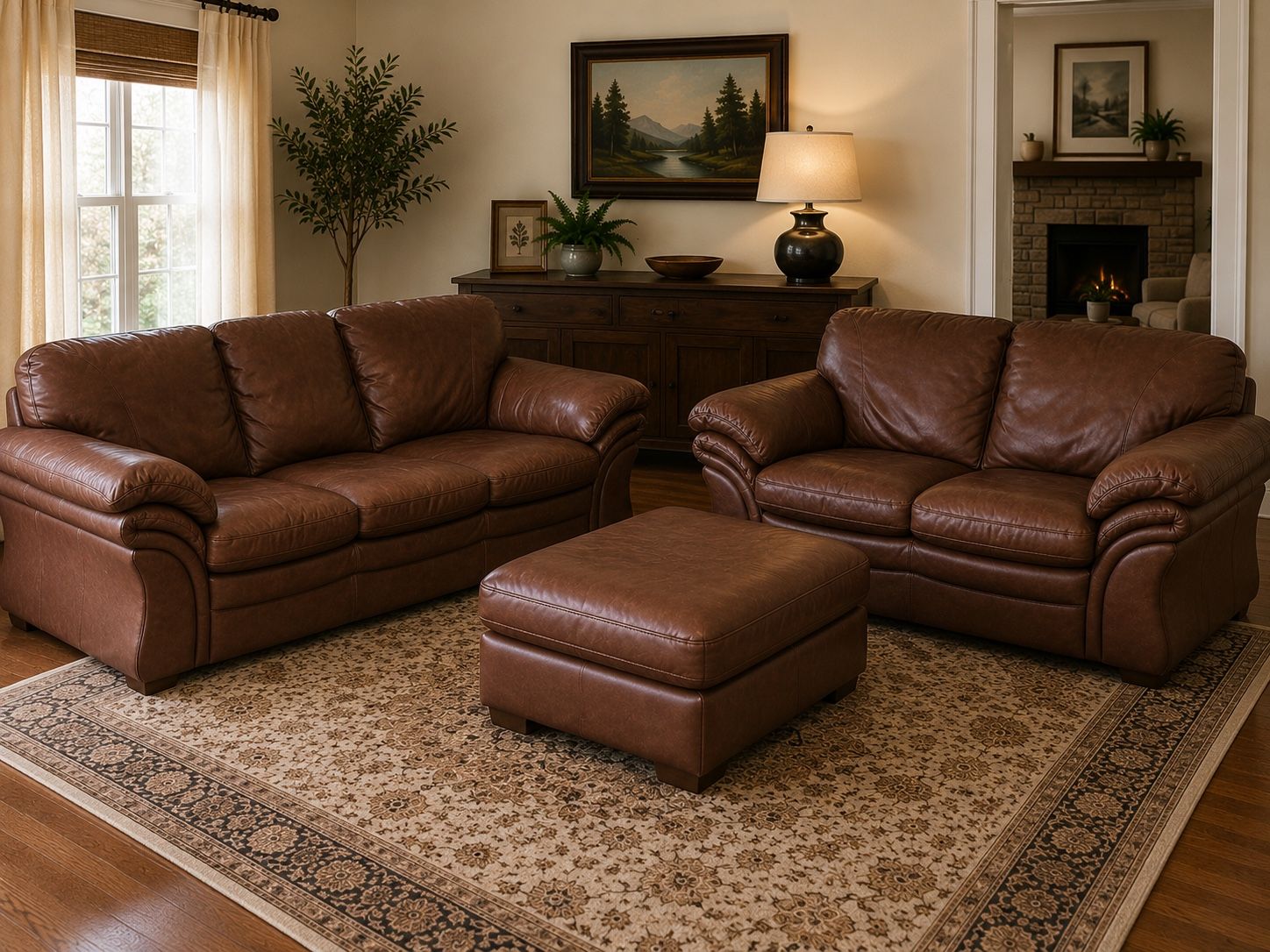Genuine Leather $1200 OBO.  Couch/Loveseat/ottoman.