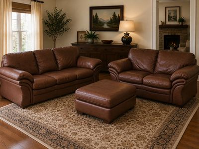 Genuine Leather $1200 OBO. Couch/Loveseat/ottoman.