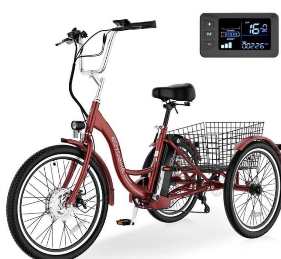EOYOBIKE 350W Adult Electric Tricycle - Red, 15.5 MPH, 3 Riding Modes