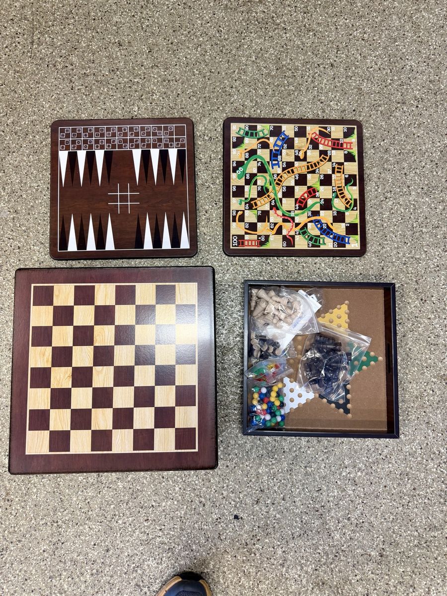 Multi-Game Wood Board Game Set - Chess, Backgammon, Checkers, Snakes & Ladders, Chinese Checkers