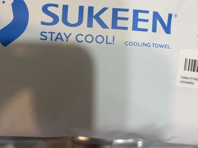 The Sukeen Cooling Towel is a popular 40" x 12" microfiber mesh wrap designed to provide chemical-free evaporative relief.