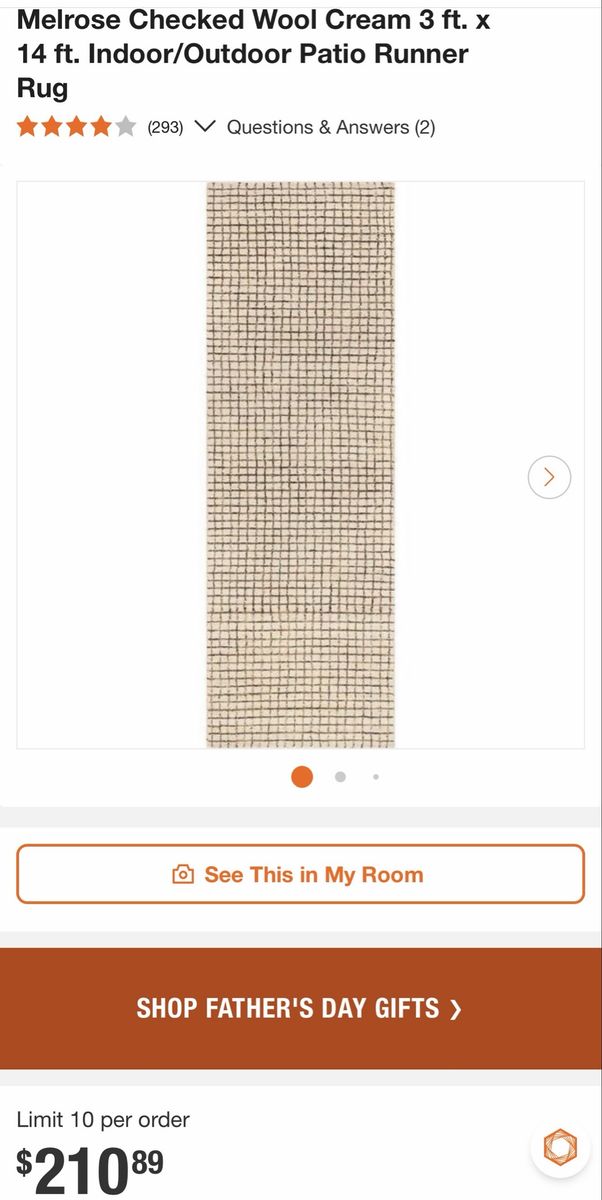 New. Melrose Checked Wool Cream 3 ft. x 14 ft. Indoor/Outdoor Patio Runner Rug