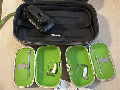 Phonak Audéo B Hearing Aids Set with Cases, Cleaning Tools & User Guide
