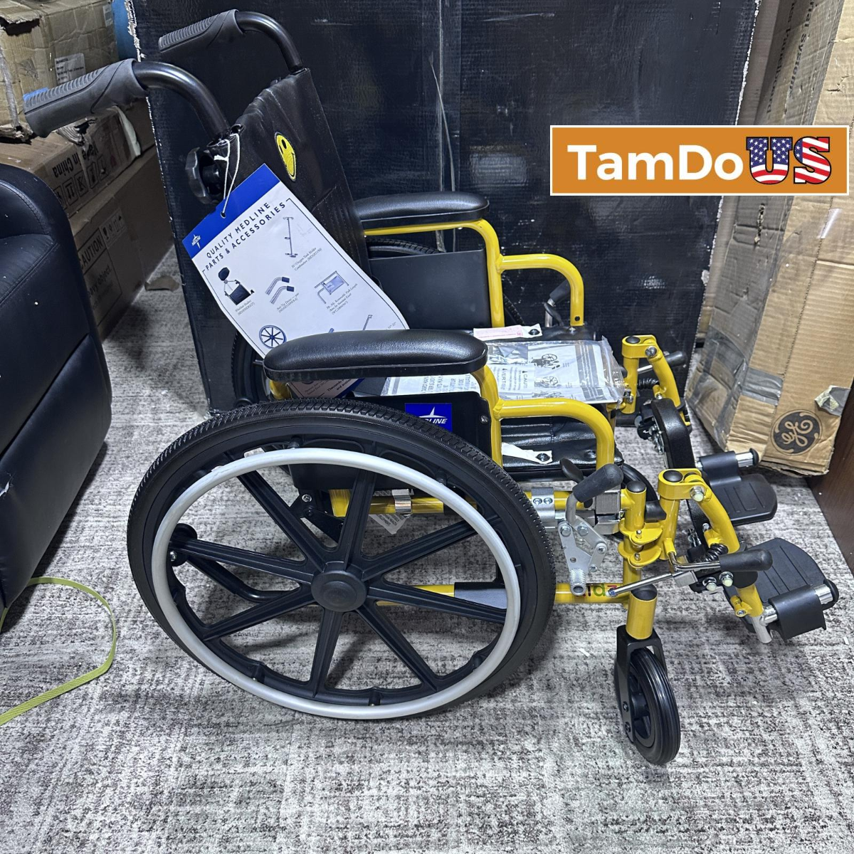Medline Pediatric Wheelchair, Promoting Comfort and Mobility 14"W x 12"D, Yellow