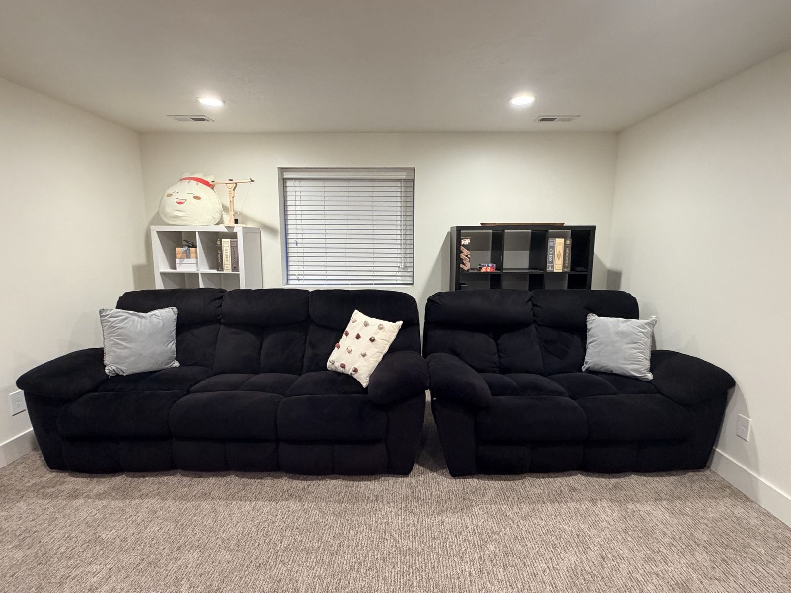 Black Reclining Sofa and Loveseat Set - Comfortable Microfiber Living Room Furniture