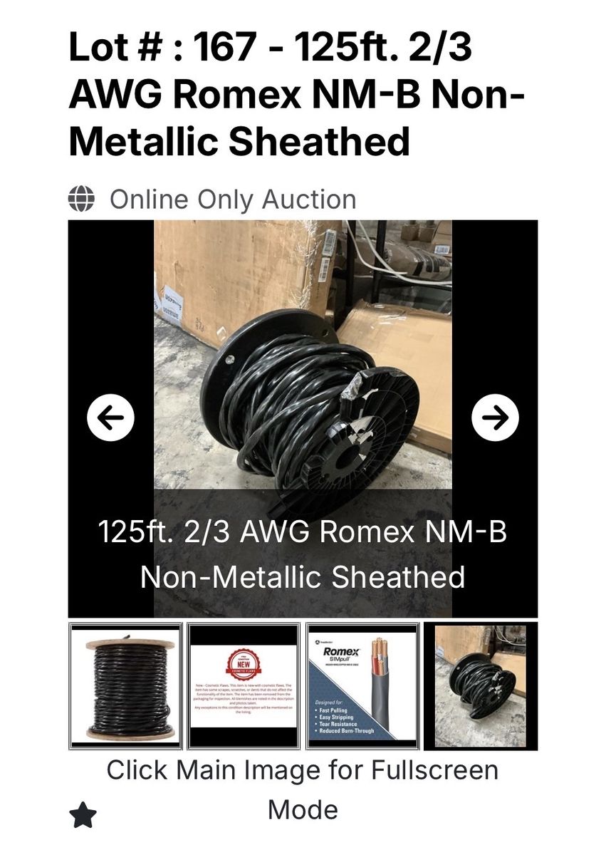 125ft. coil of 2/3 AWG Romex
