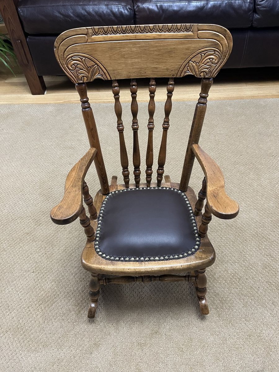 Darling Child's Rocking Chair with Leather Seat - Antique/Vintage