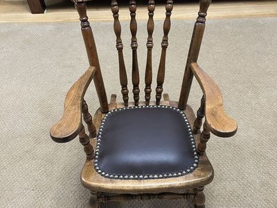Darling Child's Rocking Chair with Leather Seat - Antique/Vintage
