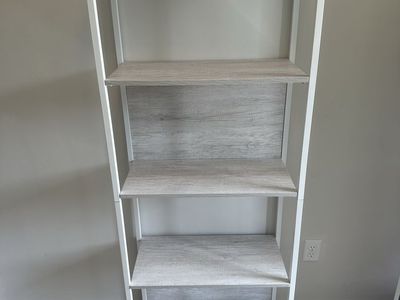 Modern 5-Tier Ladder Bookshelf - White Metal Frame with Light Gray Wood-Grain Shelves - target.com