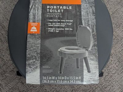 Ozark Trail Portable Toilet Folding Camp Commode with 300 lb Capacity, New in Box