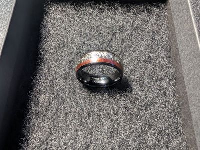 Tungsten Carbide Ring Black with Wood Inlay & Meteorite Dust