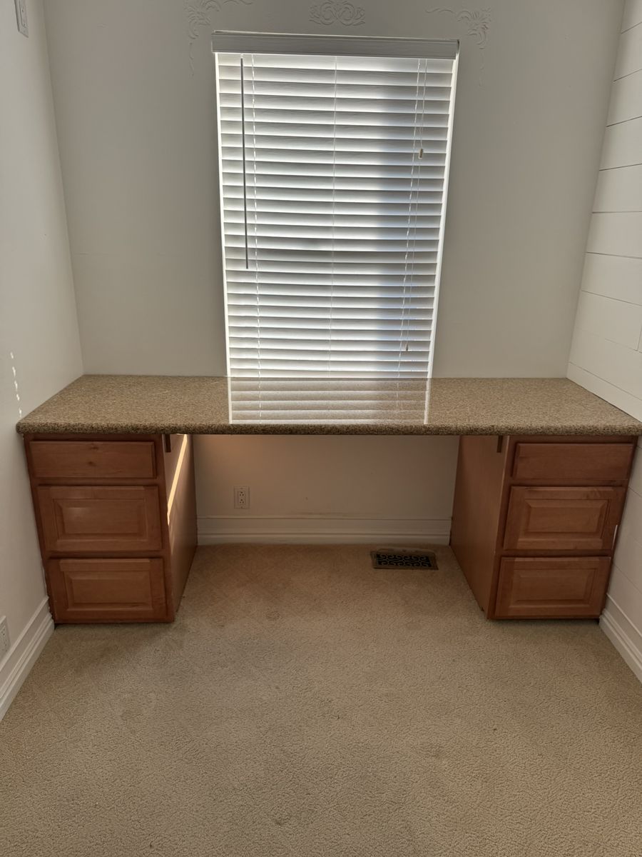 Granite Desktop with Wood Drawer Units – 83” Wide Office Desk  Category