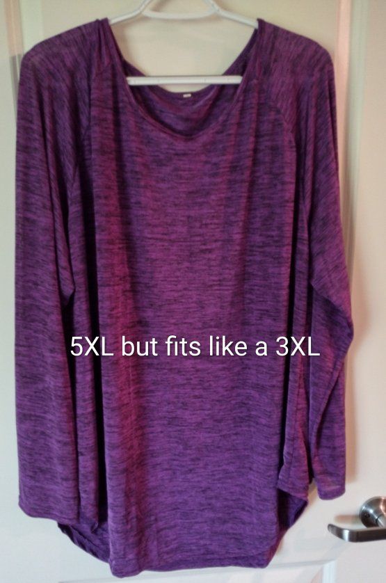 Plus Size Women's Purple Heathered Long Sleeve Top 5XL (fits like 3XL) Scoop Neck Curved Hem