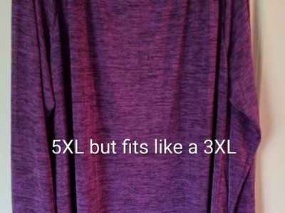 Plus Size Women's Purple Heathered Long Sleeve Top 5XL (fits like 3XL) Scoop Neck Curved Hem