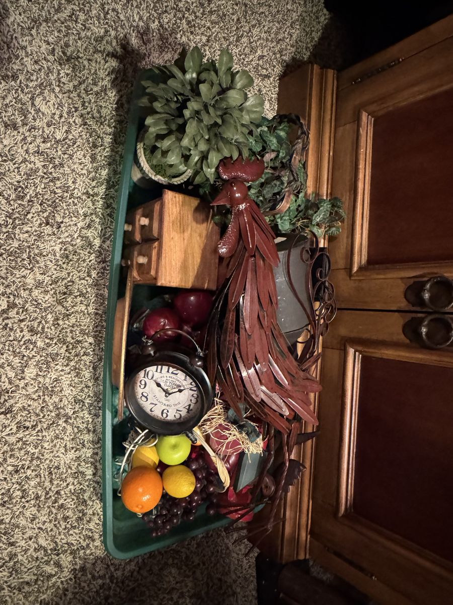 Box of home decor items