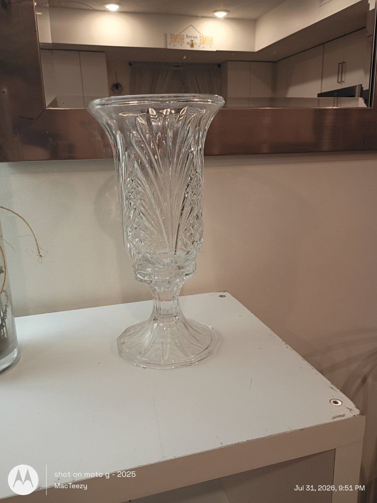 Clear Cut Glass Hurricane Vase with Detachable Pedestal Base