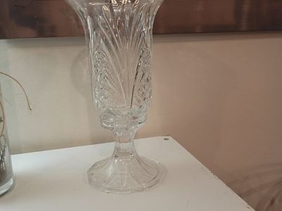 Clear Cut Glass Hurricane Vase with Detachable Pedestal Base