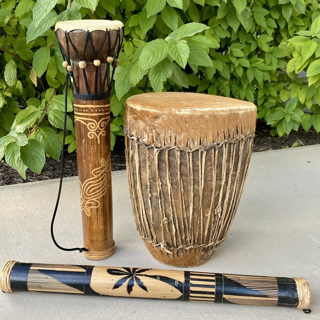 Handcrafted Djembe Drum+Talking Drum+Rain Stick