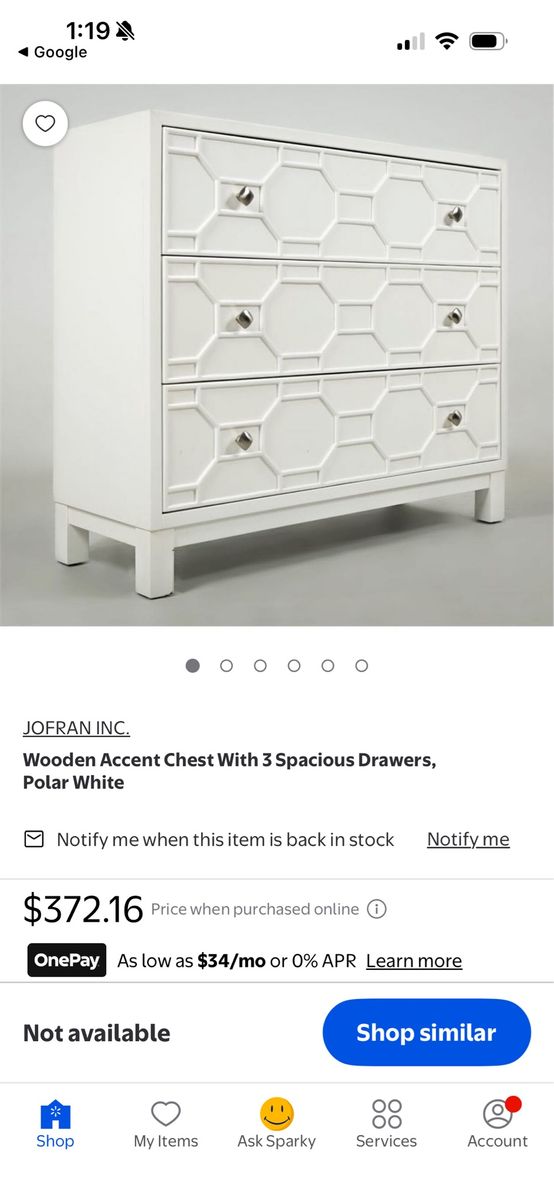 Jofran Inc. Wooden Accent Chest: Polar White, 3 Spacious Drawers