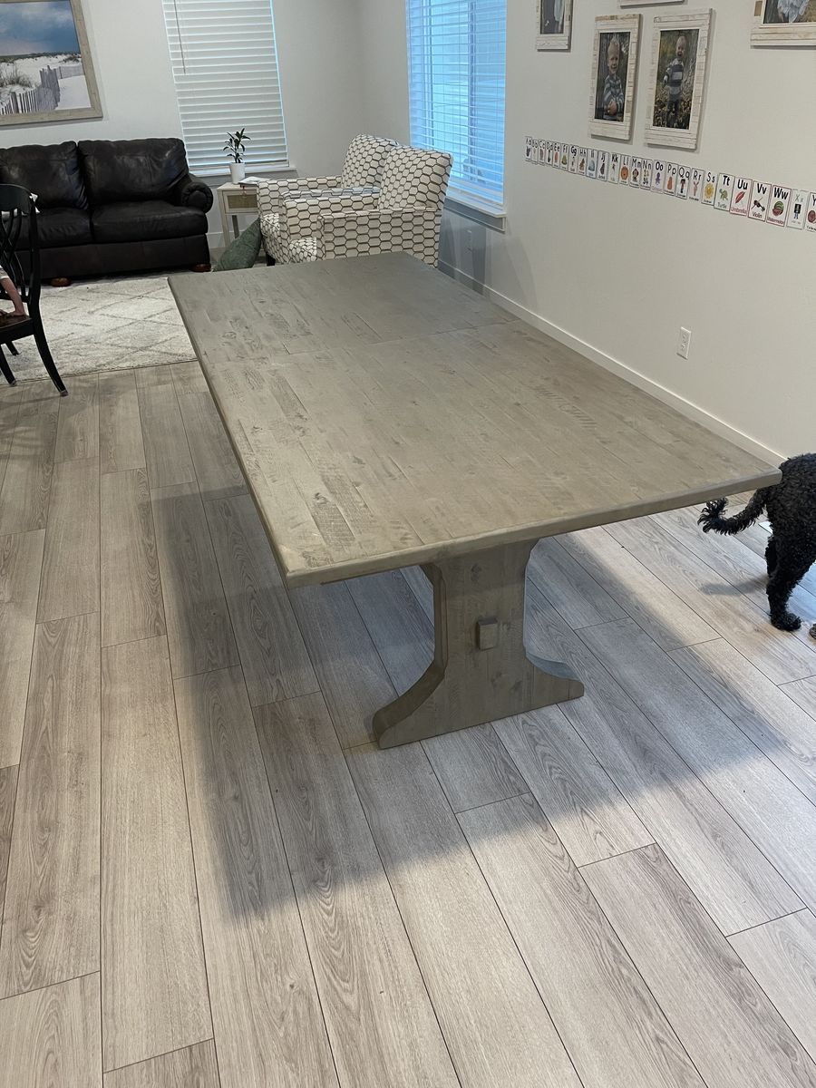 Large, beautiful, beige/grey farm dining kitchen table