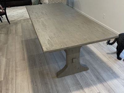 Large, beautiful, beige/grey farm dining kitchen table