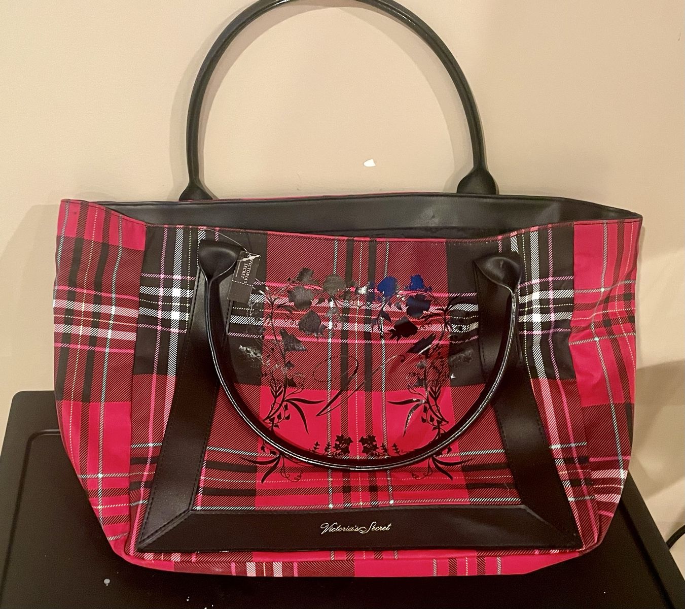New w/tags! Victoria's Secret Plaid Tote Bag, Red/Black, Large Capacity Purse