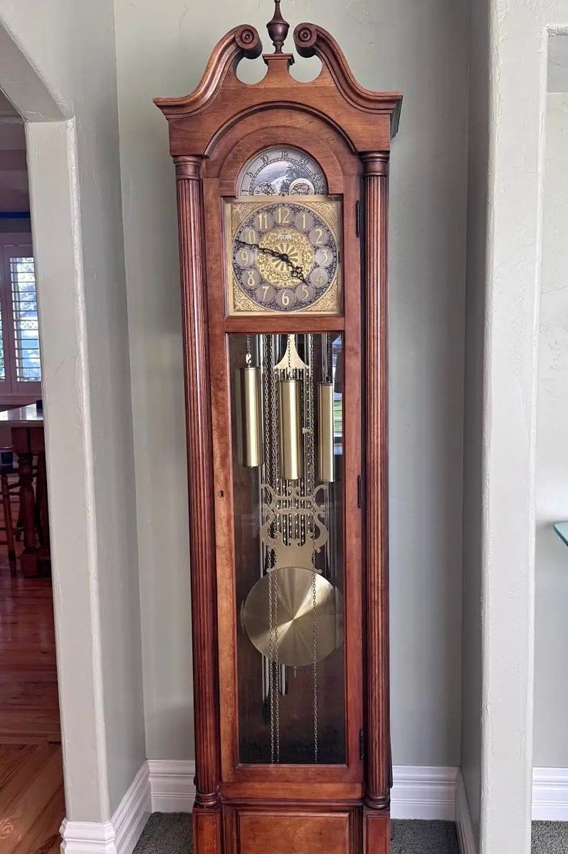 Classic Wooden Grandfather Clock with Chimes and Pendulum
