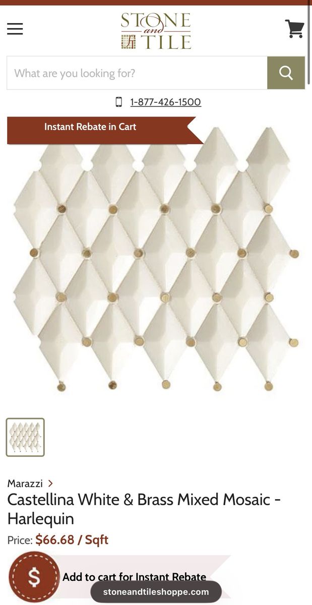 Marazzi Castellina White & Brass Mixed Mosaic - Harlequin Backsplash and Wall Tile - 38 Square Feet
