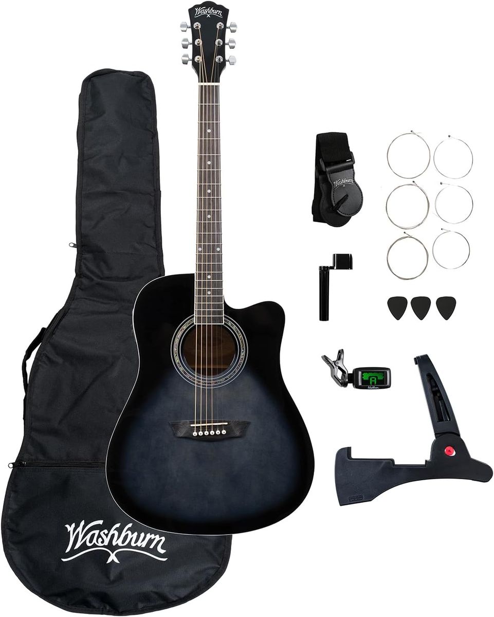 Washburn WA90CE Acoustic-Electric Guitar Kit – Dreadnought Cutaway, Built-In Tuner, Okoume Body