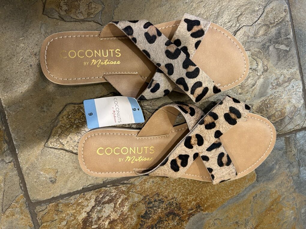 NWT Calf Hair Leopard Animal Print Slides