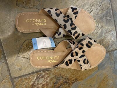 NWT Calf Hair Leopard Animal Print Slides