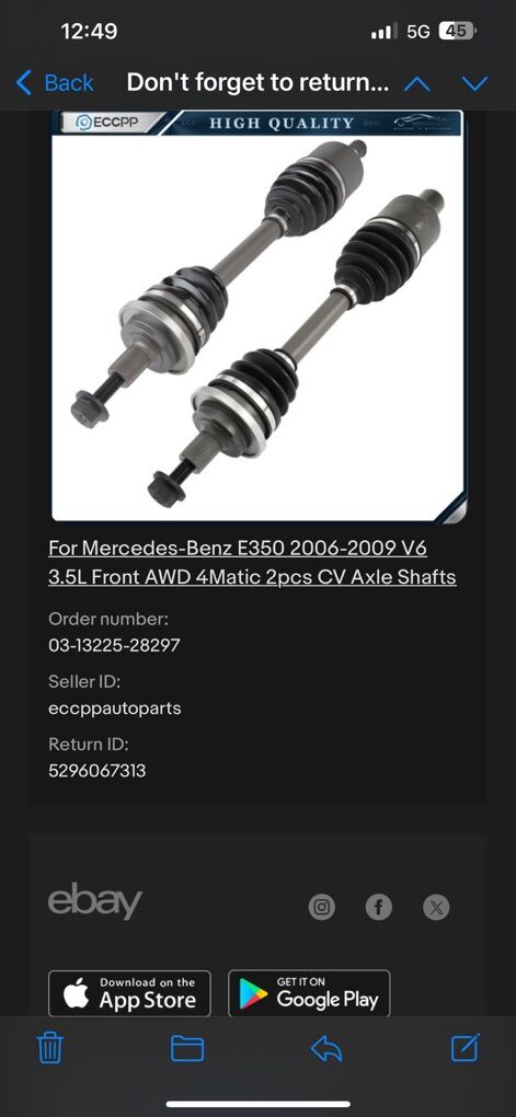 Front Axle shafts. Mercedes E-class 2005