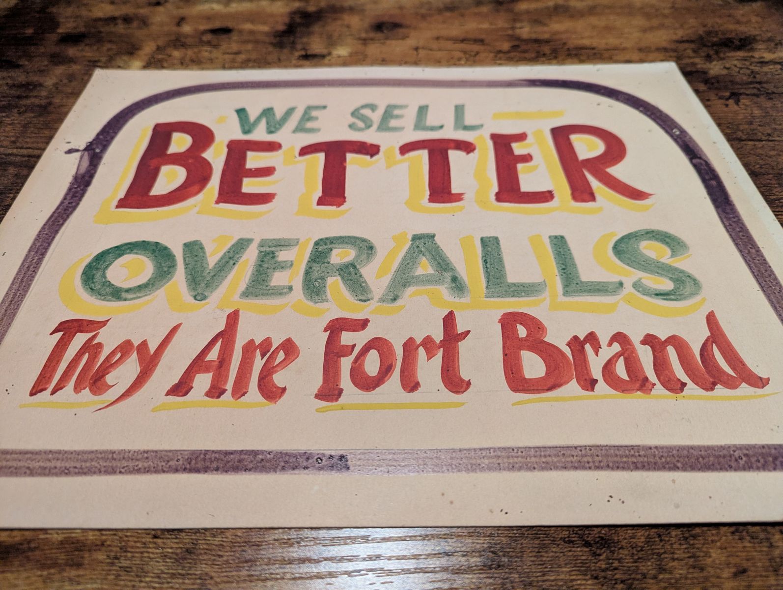 PAIR OF FORT BRAND OVERALLS SIGNS