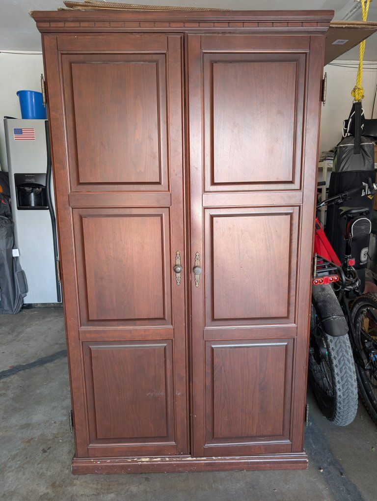 Wooden Armoire Entertainment Center & Computer Cabinet