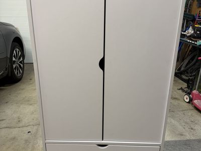 Modern White Armoire Wardrobe with Drawer & Hanging Rack - 58" Tall, Versatile Storage